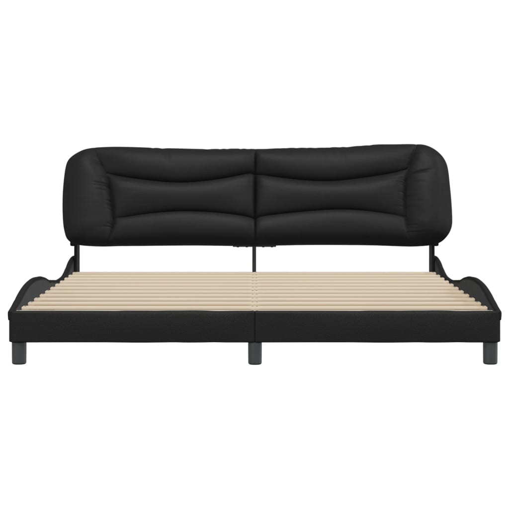 Black bed frame with headboard 200x200 cm in imitation leather