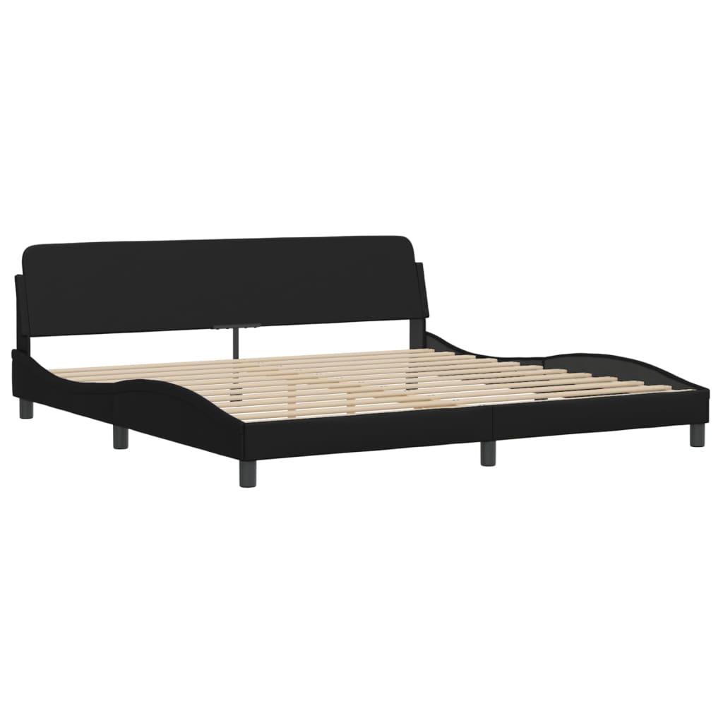 Black bed frame with headboard 200x200 cm in imitation leather