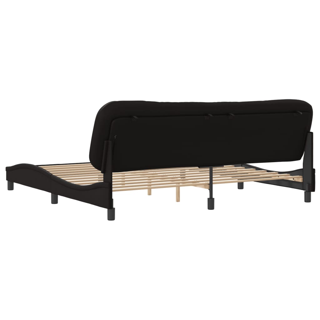 Black bed frame with headboard 200x200 cm in imitation leather