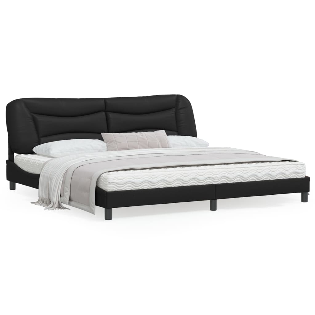 Black bed frame with headboard 200x200 cm in imitation leather