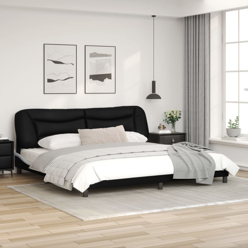 Bed frame with black and white headboard 200x200 cm in imitation leather