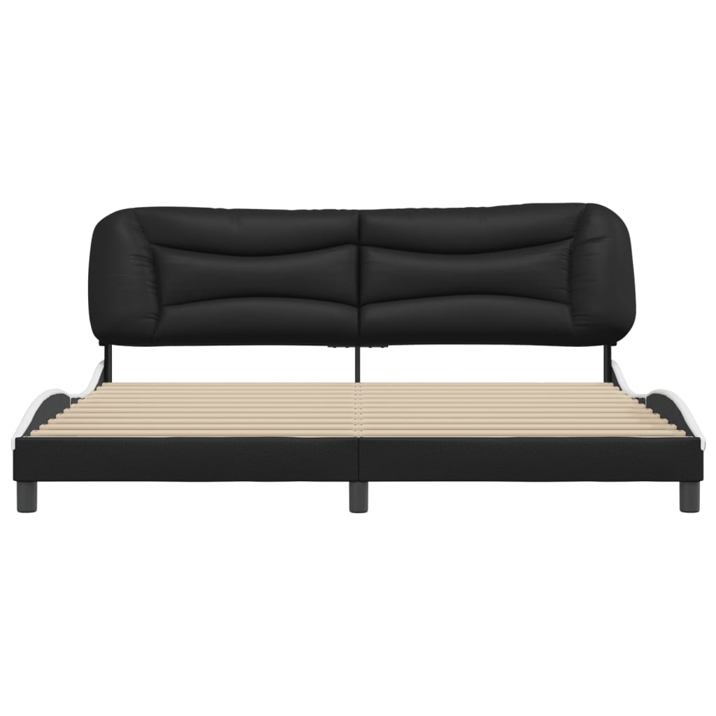 Bed frame with black and white headboard 200x200 cm in imitation leather