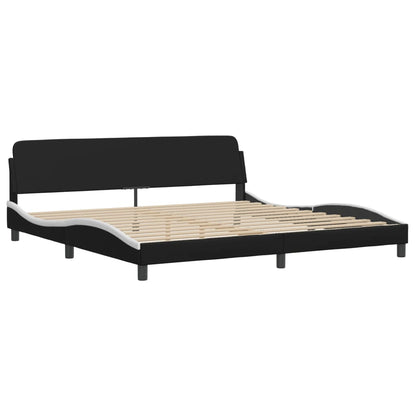 Bed frame with black and white headboard 200x200 cm in imitation leather