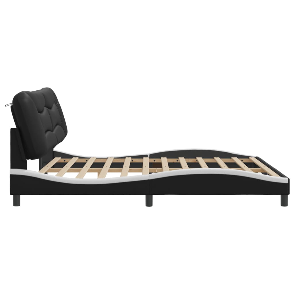 Bed frame with black and white headboard 200x200 cm in imitation leather