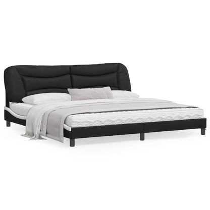 Bed frame with black and white headboard 200x200 cm in imitation leather