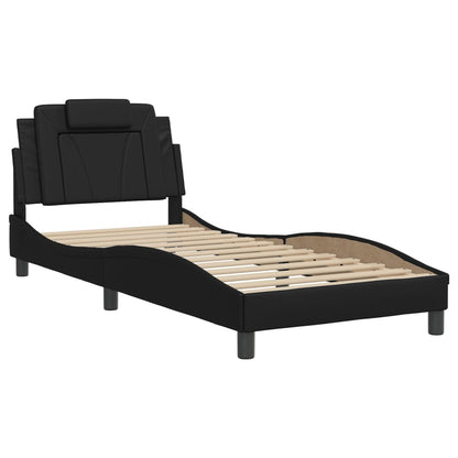 Black bed frame with headboard 80x200 cm in imitation leather