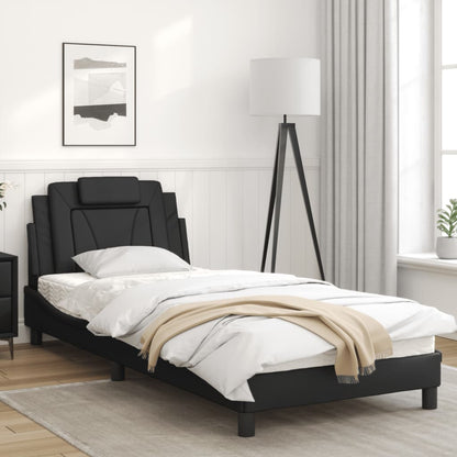 Black bed frame with headboard 80x200 cm in imitation leather