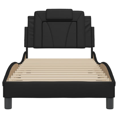 Black bed frame with headboard 80x200 cm in imitation leather