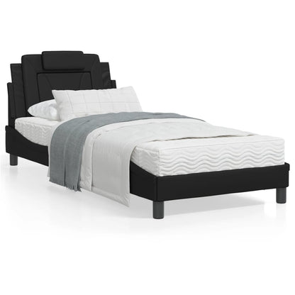 Black bed frame with headboard 80x200 cm in imitation leather