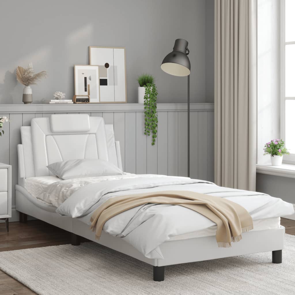 White bed frame with headboard 80x200 cm in imitation leather