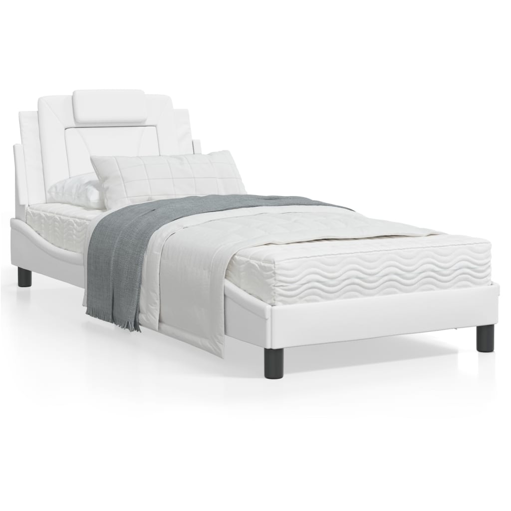 White bed frame with headboard 80x200 cm in imitation leather