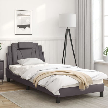 Cream bed frame with headboard 80x200 cm in imitation leather