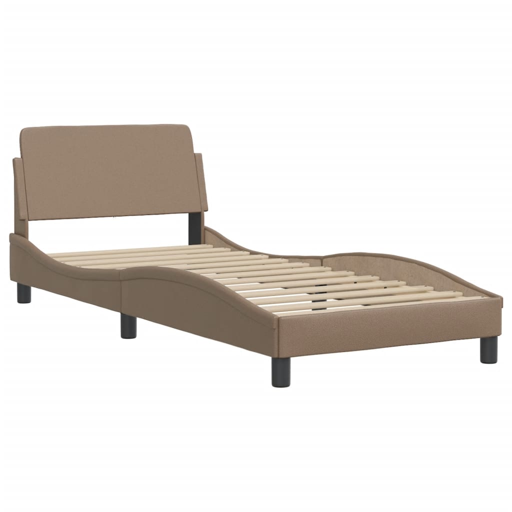 Cappuccino bed frame with headboard 80x200 cm in imitation leather