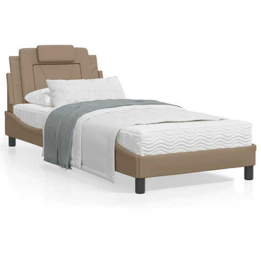 Cappuccino bed frame with headboard 80x200 cm in imitation leather