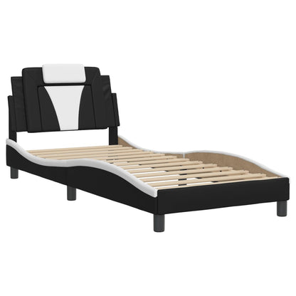 Bed frame with black and white headboard 80x200 cm in imitation leather