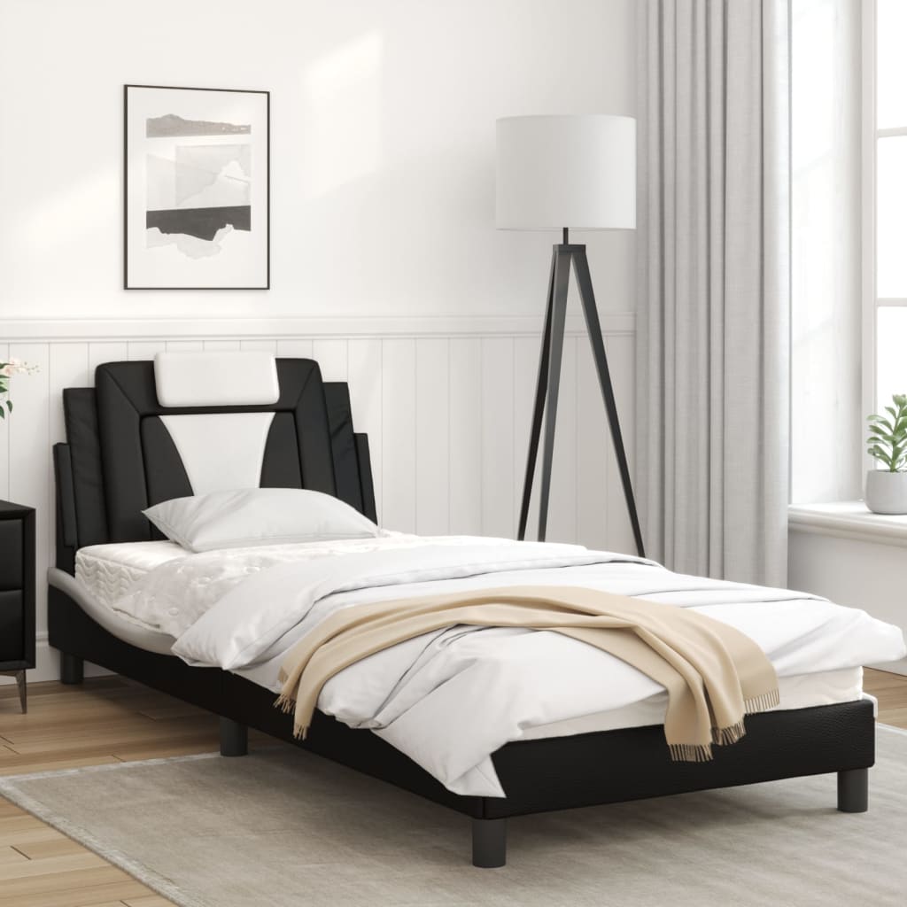 Bed frame with black and white headboard 80x200 cm in imitation leather