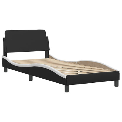 Bed frame with black and white headboard 80x200 cm in imitation leather