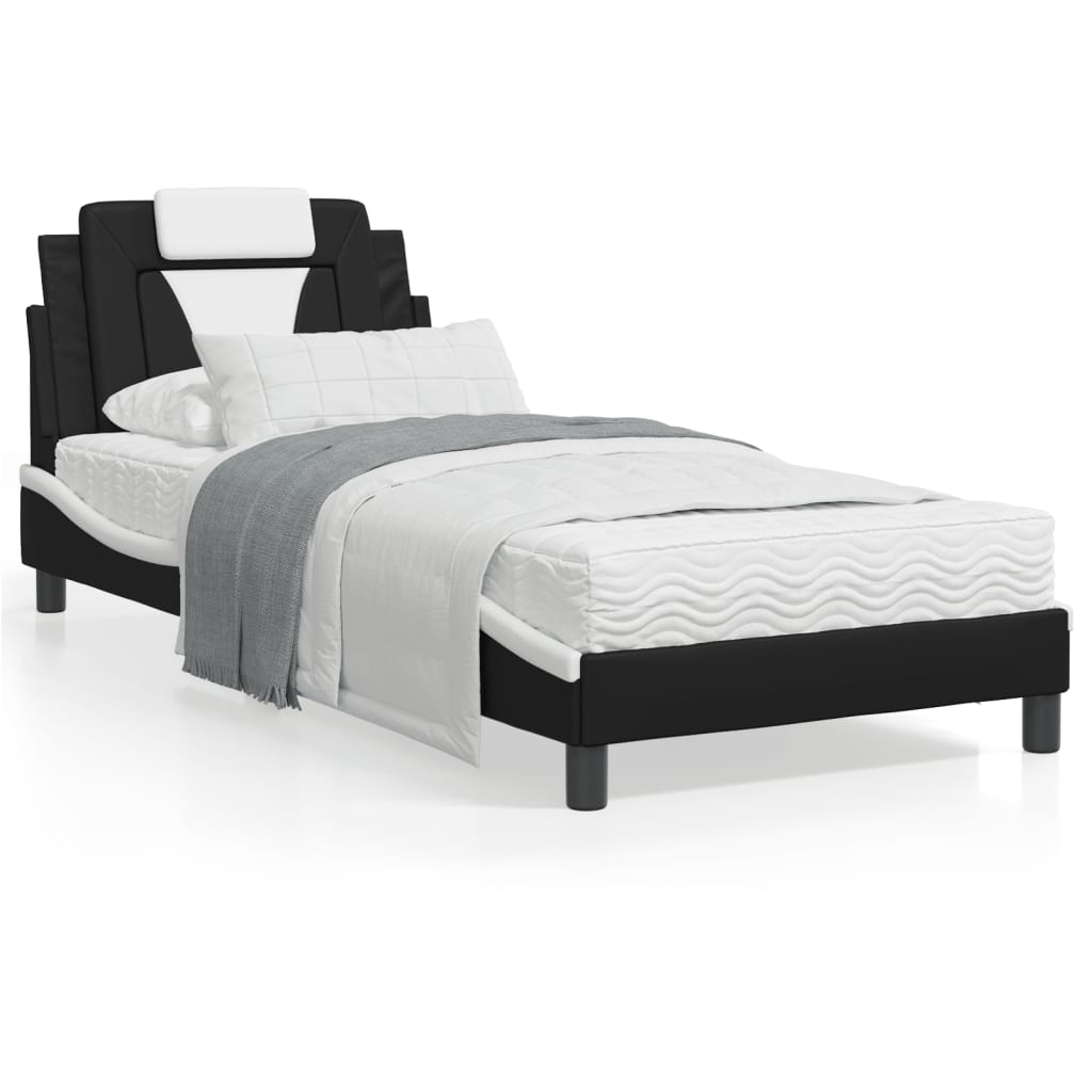 Bed frame with black and white headboard 80x200 cm in imitation leather