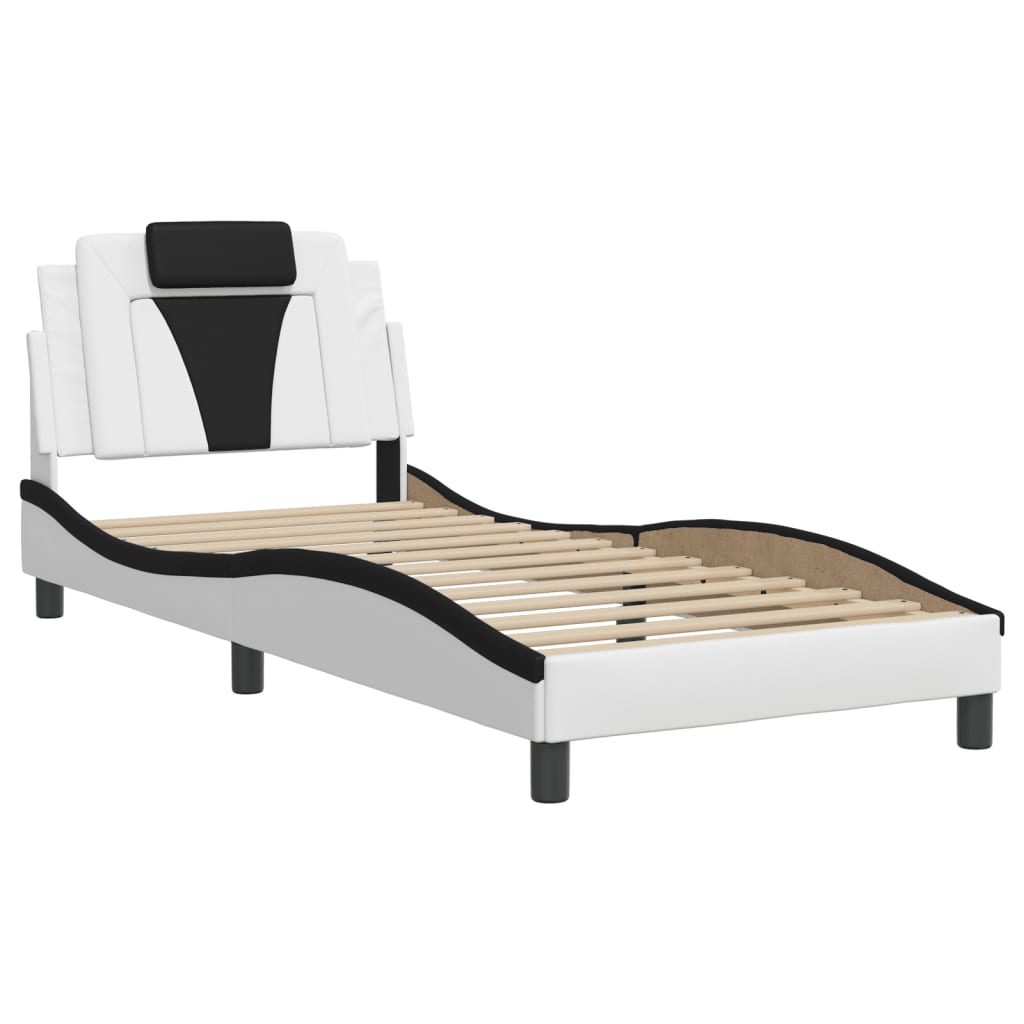 Bed frame with black and white headboard 80x200 cm in imitation leather