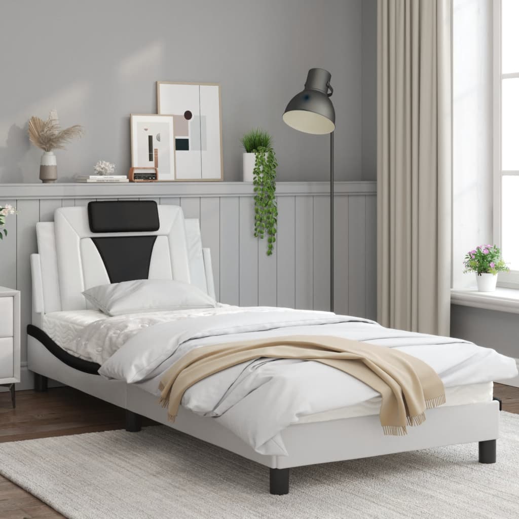 Bed frame with black and white headboard 80x200 cm in imitation leather