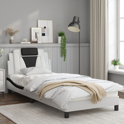 Bed frame with black and white headboard 80x200 cm in imitation leather