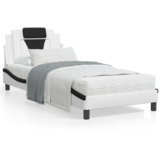 Bed frame with black and white headboard 80x200 cm in imitation leather