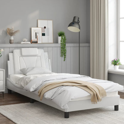 White bed frame with headboard 90x190 cm in imitation leather