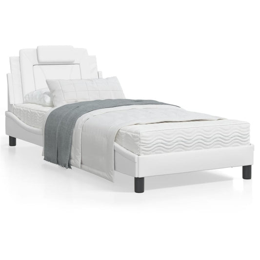 White bed frame with headboard 90x190 cm in imitation leather