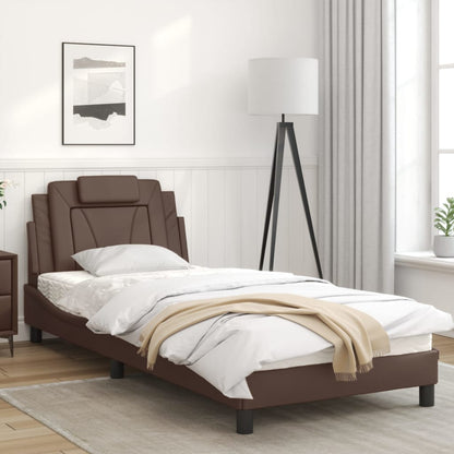 Bed frame with brown headboard 90x190 cm in imitation leather