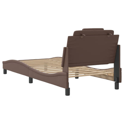 Bed frame with brown headboard 90x190 cm in imitation leather