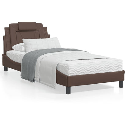 Bed frame with brown headboard 90x190 cm in imitation leather