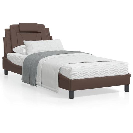 Bed frame with brown headboard 90x190 cm in imitation leather