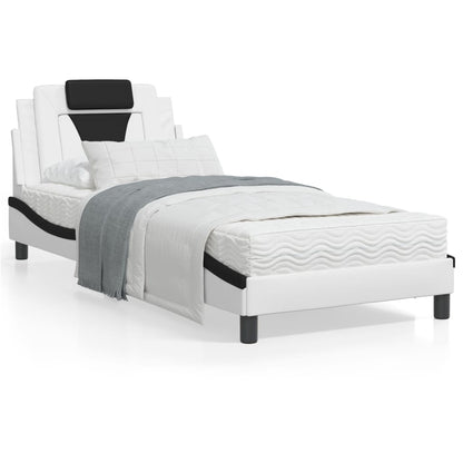 Bed frame with black and white headboard 90x190 cm in imitation leather