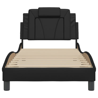 Black bed frame with headboard 90x200 cm in imitation leather