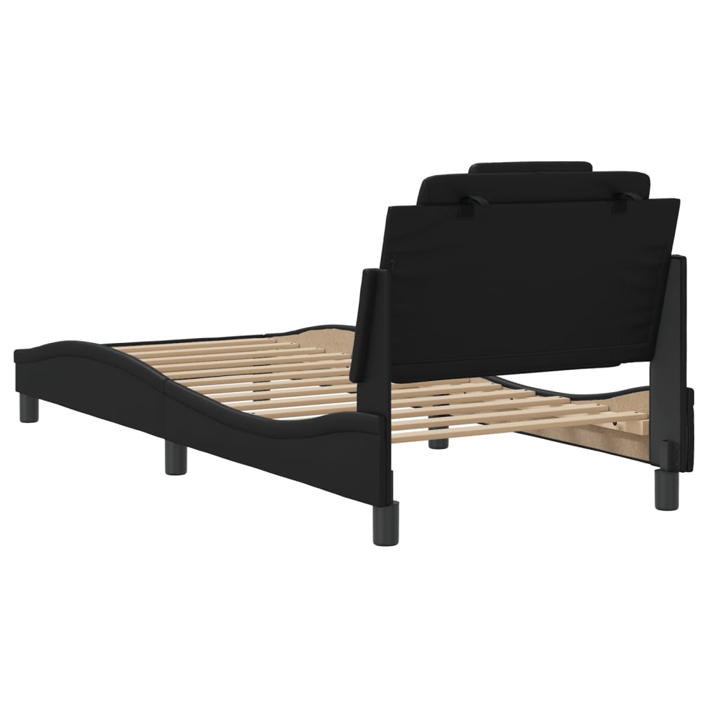 Black bed frame with headboard 90x200 cm in imitation leather