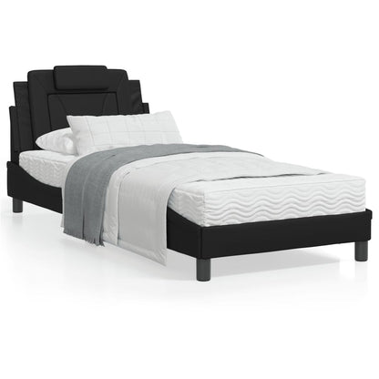 Black bed frame with headboard 90x200 cm in imitation leather