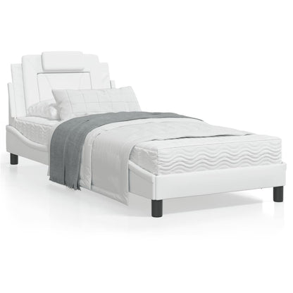 White bed frame with headboard 90x200 cm in imitation leather