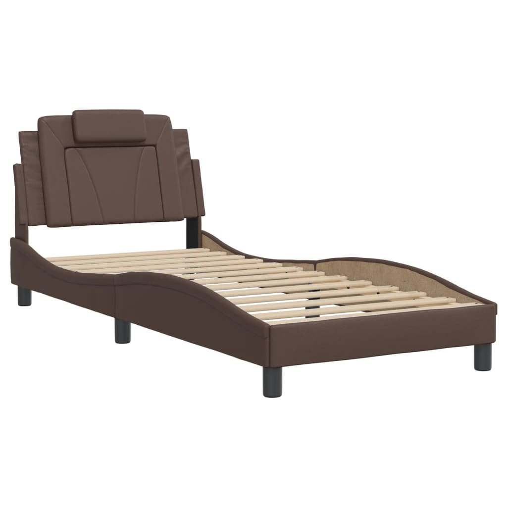 Bed frame with brown headboard 90x200 cm in imitation leather