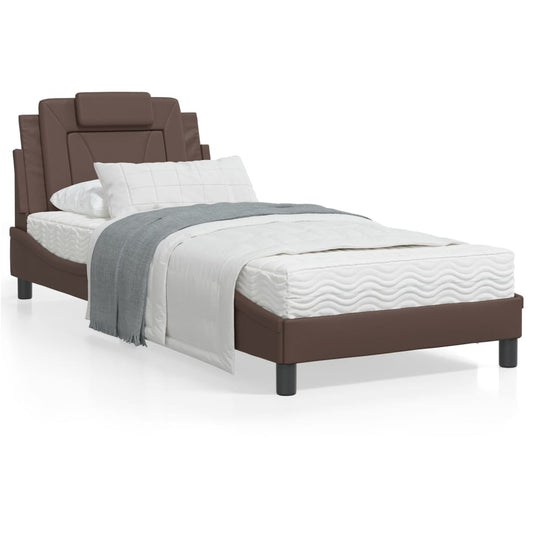 Bed frame with brown headboard 90x200 cm in imitation leather