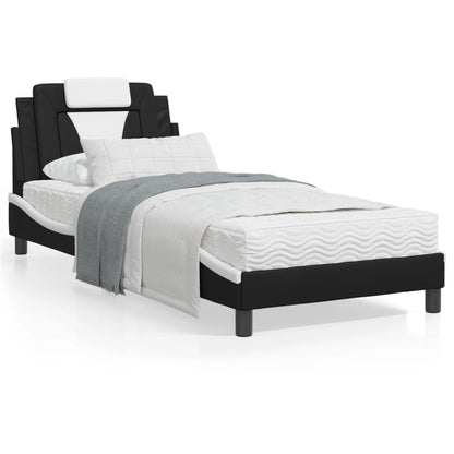 Bed frame with black and white headboard 90x200 cm in imitation leather