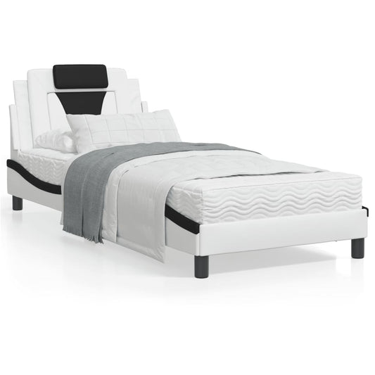 Bed frame with black and white headboard 90x200 cm in imitation leather