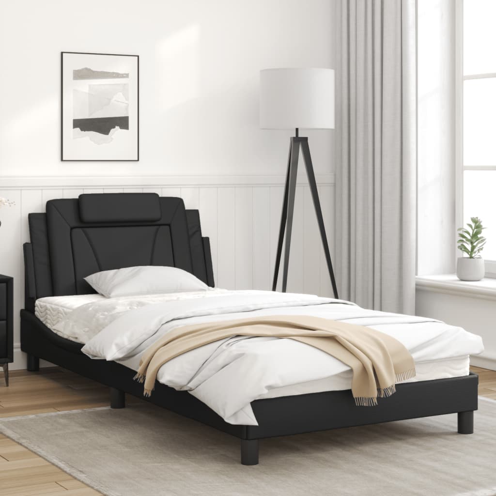 Black bed frame with headboard 100x200 cm in imitation leather