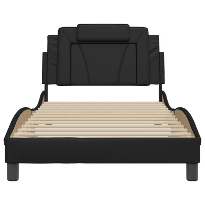 Black bed frame with headboard 100x200 cm in imitation leather