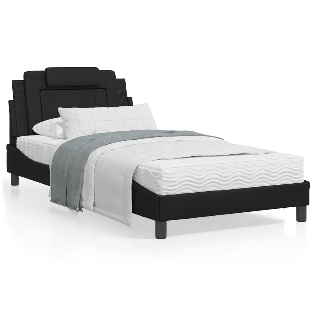 Black bed frame with headboard 100x200 cm in imitation leather