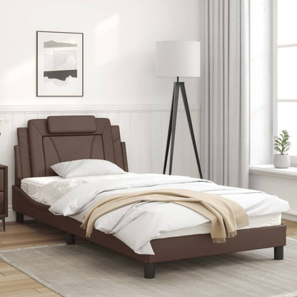 Bed frame with brown headboard 100x200 cm in imitation leather