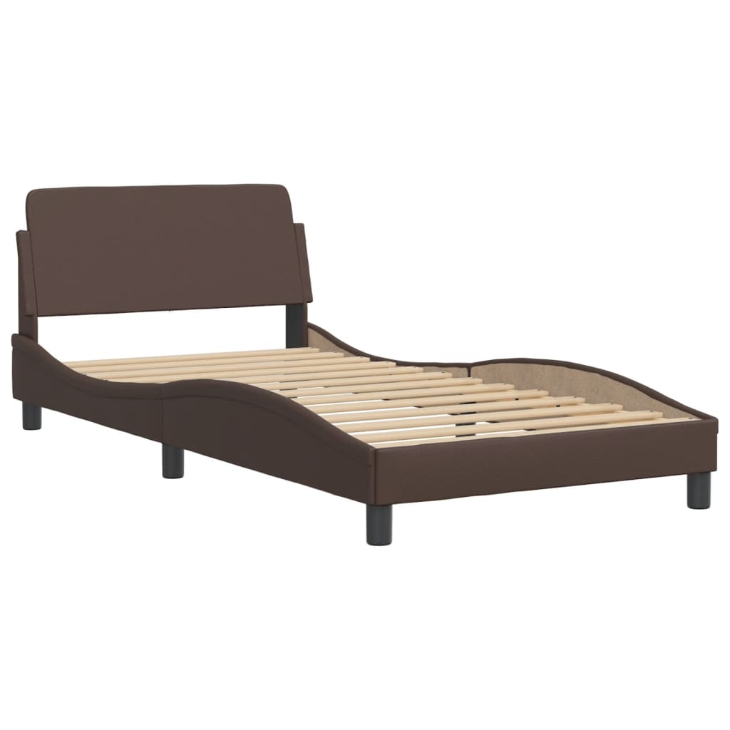 Bed frame with brown headboard 100x200 cm in imitation leather