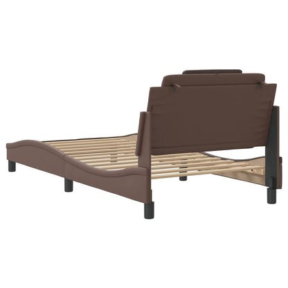 Bed frame with brown headboard 100x200 cm in imitation leather