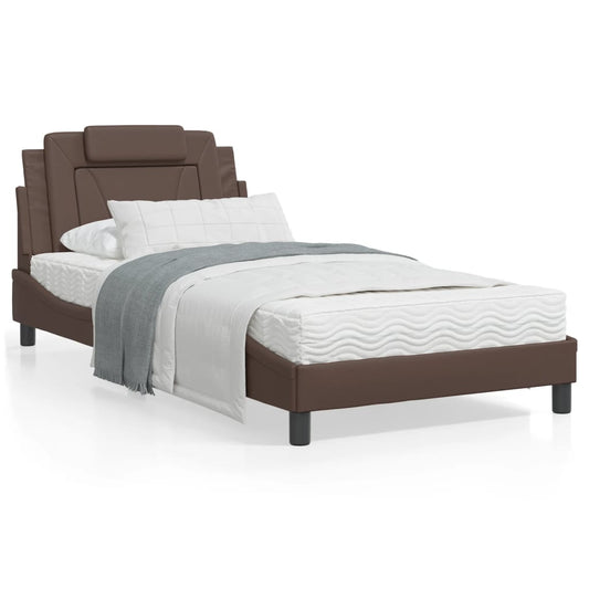 Bed frame with brown headboard 100x200 cm in imitation leather