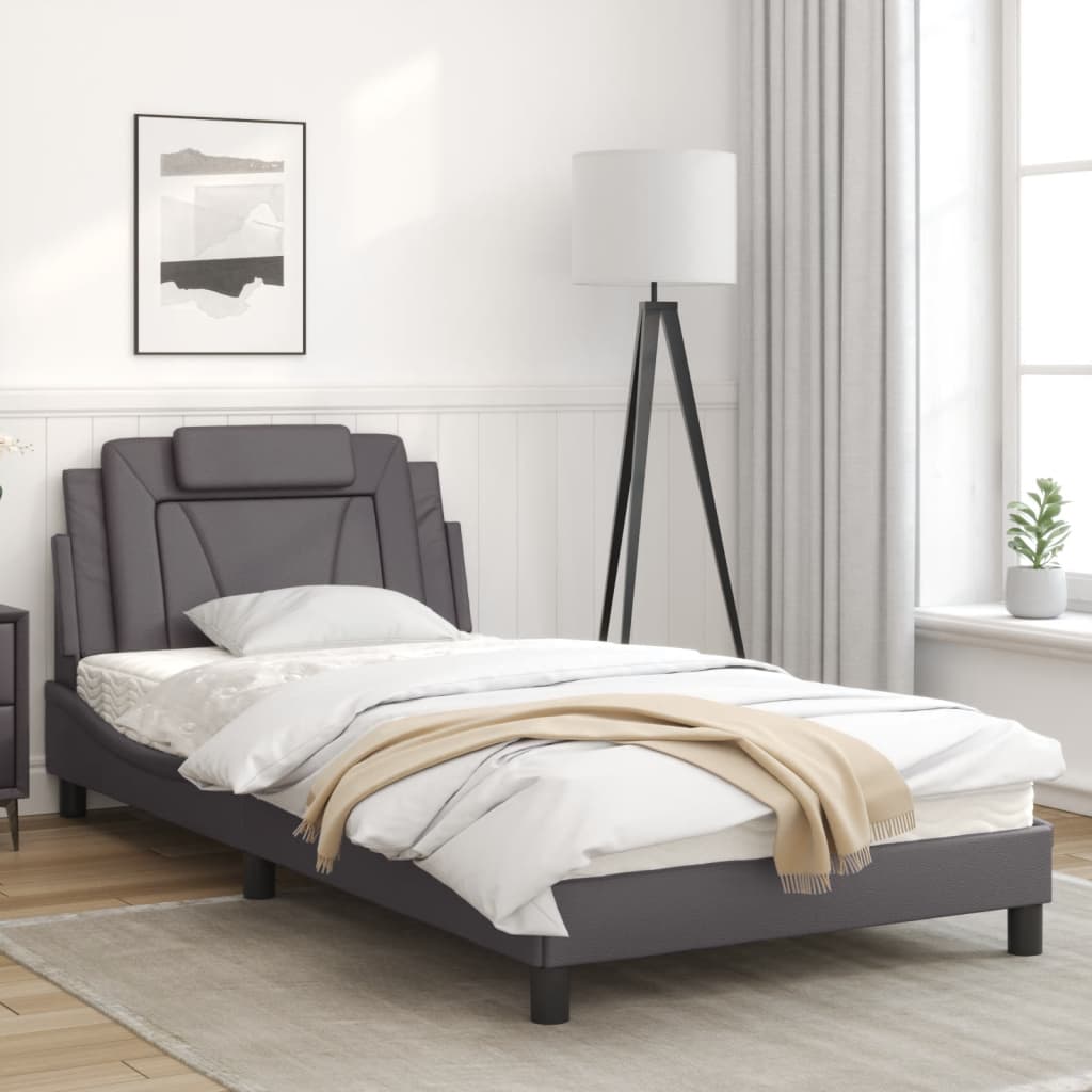 Cream bed frame with headboard 100x200 cm in imitation leather