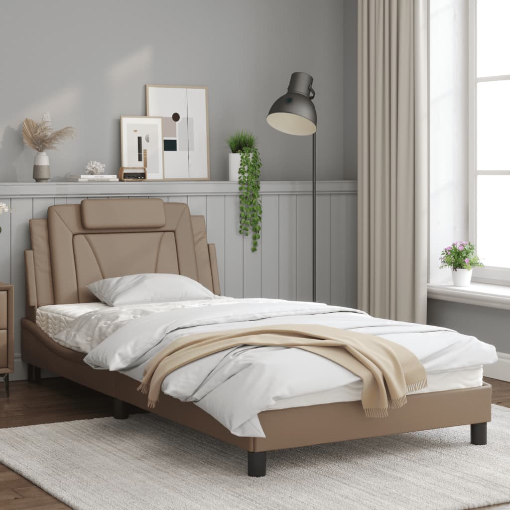 Bed frame with Cappuccino headboard 100x200 cm in imitation leather